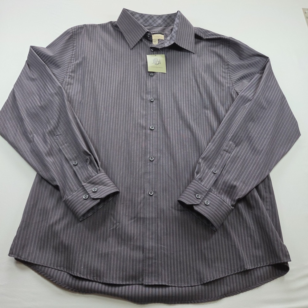 JHB Jhane Barnes Slim Fit Button Down Shirt XXL Black Stripe Long Sleeve NEW